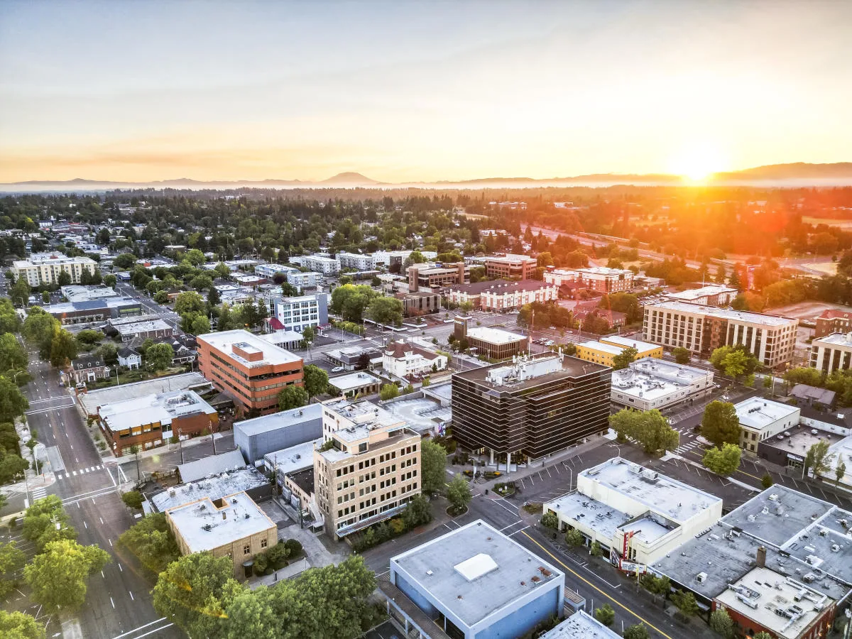 Flat commercial rooftops in downtown Vancouver, WA