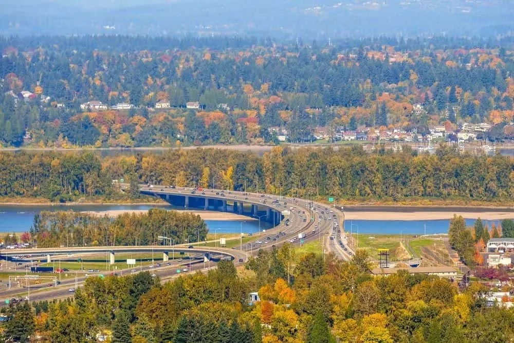 The Columbia River and Vancouver, WA from above